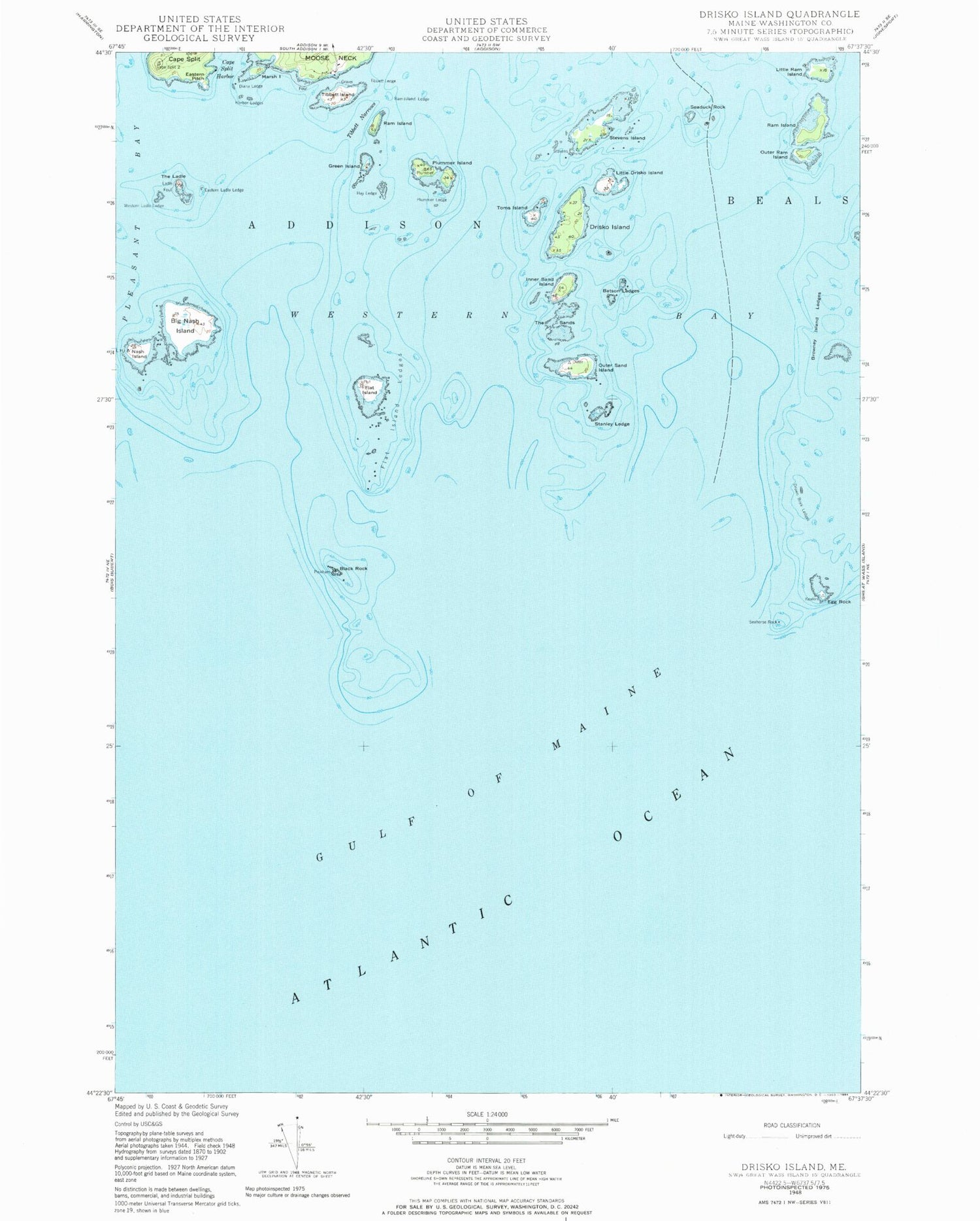 Classic USGS Drisko Island Maine 7.5'x7.5' Topo Map Image