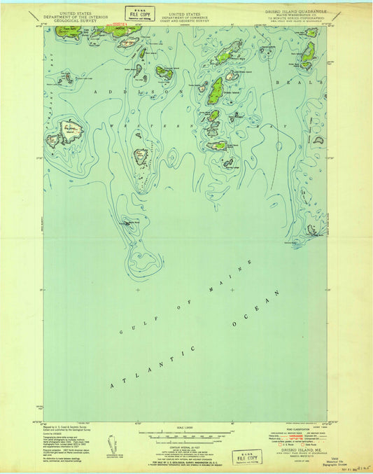 Classic USGS Drisko Island Maine 7.5'x7.5' Topo Map Image