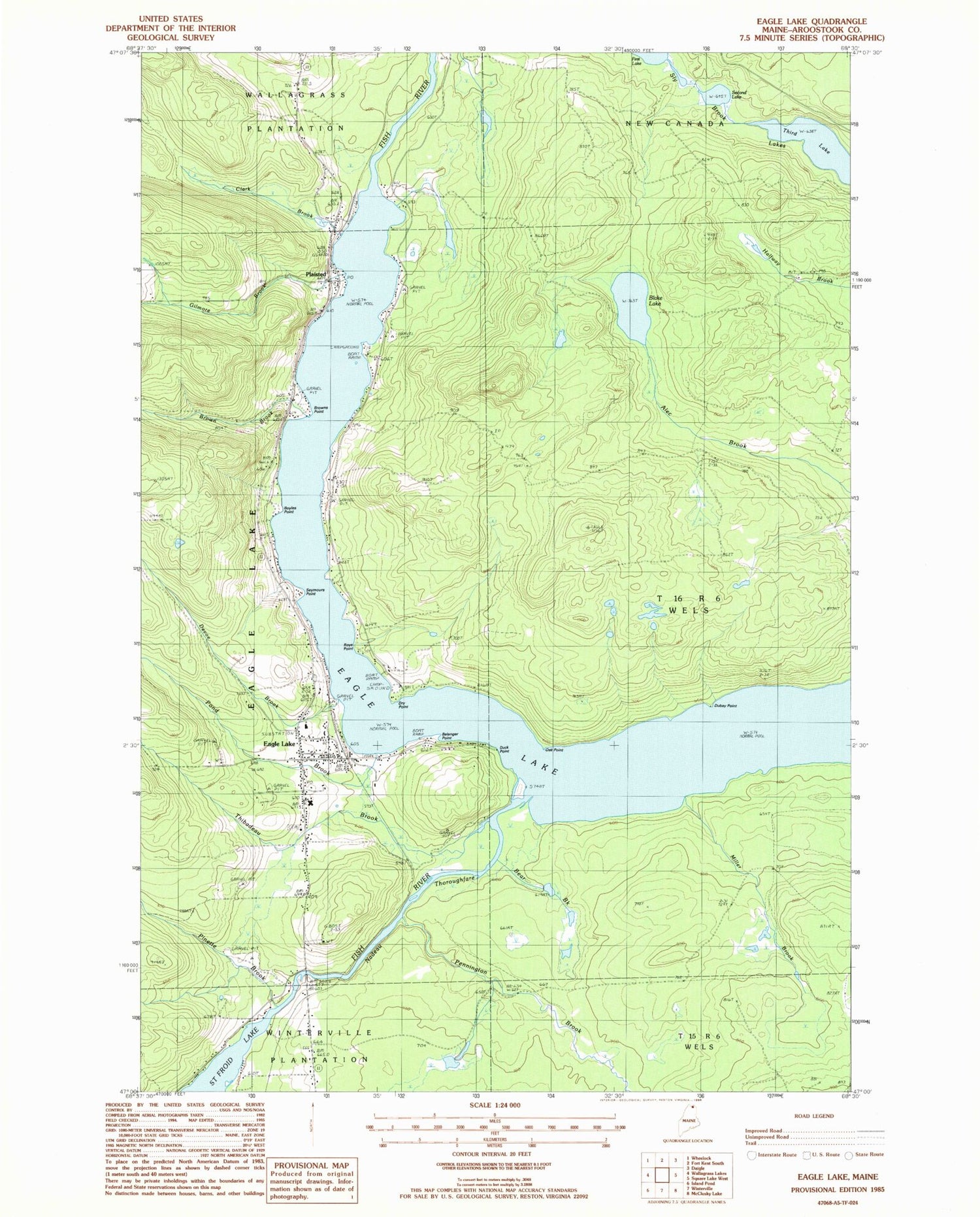 Classic USGS Eagle Lake Maine 7.5'x7.5' Topo Map Image