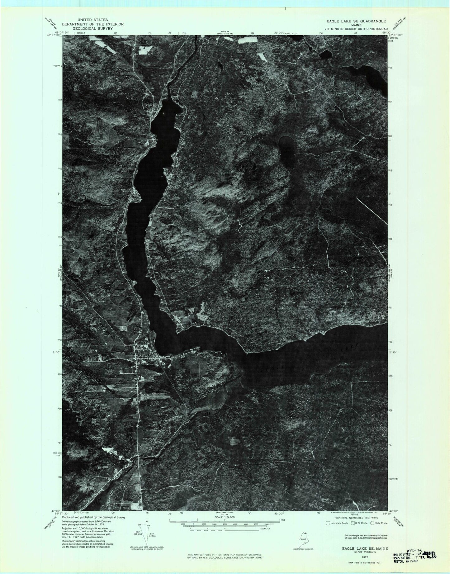 Classic USGS Eagle Lake Maine 7.5'x7.5' Topo Map Image
