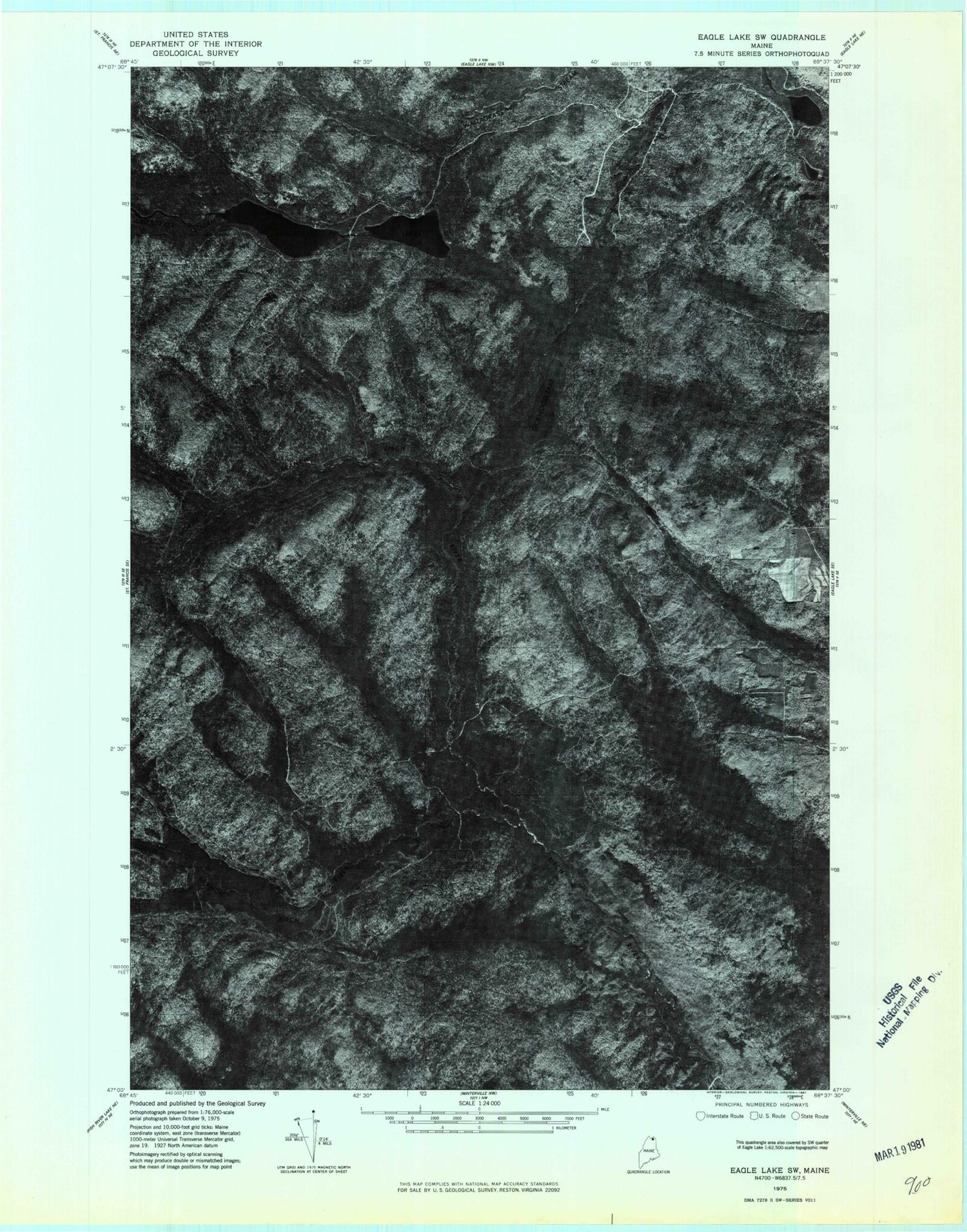 Classic USGS Wallagrass Lakes Maine 7.5'x7.5' Topo Map Image