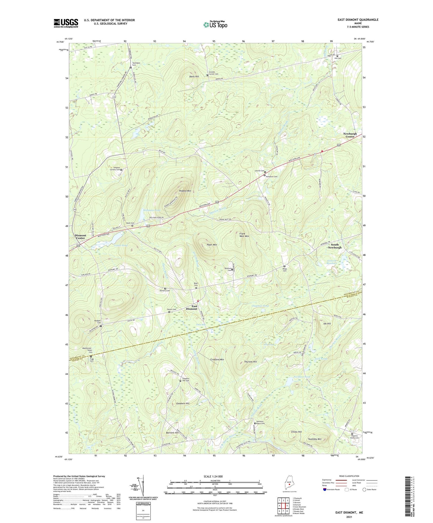 East Dixmont Maine US Topo Map Image