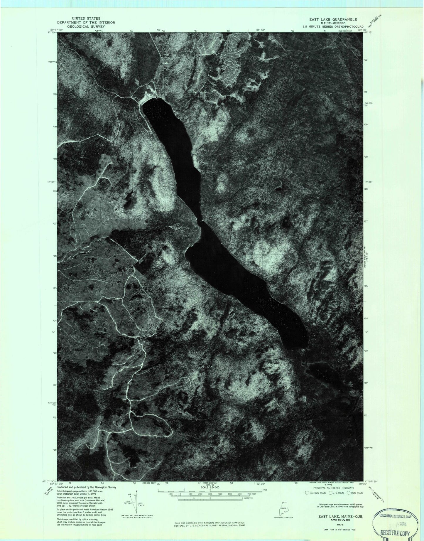 Classic USGS East Lake Maine 7.5'x7.5' Topo Map Image
