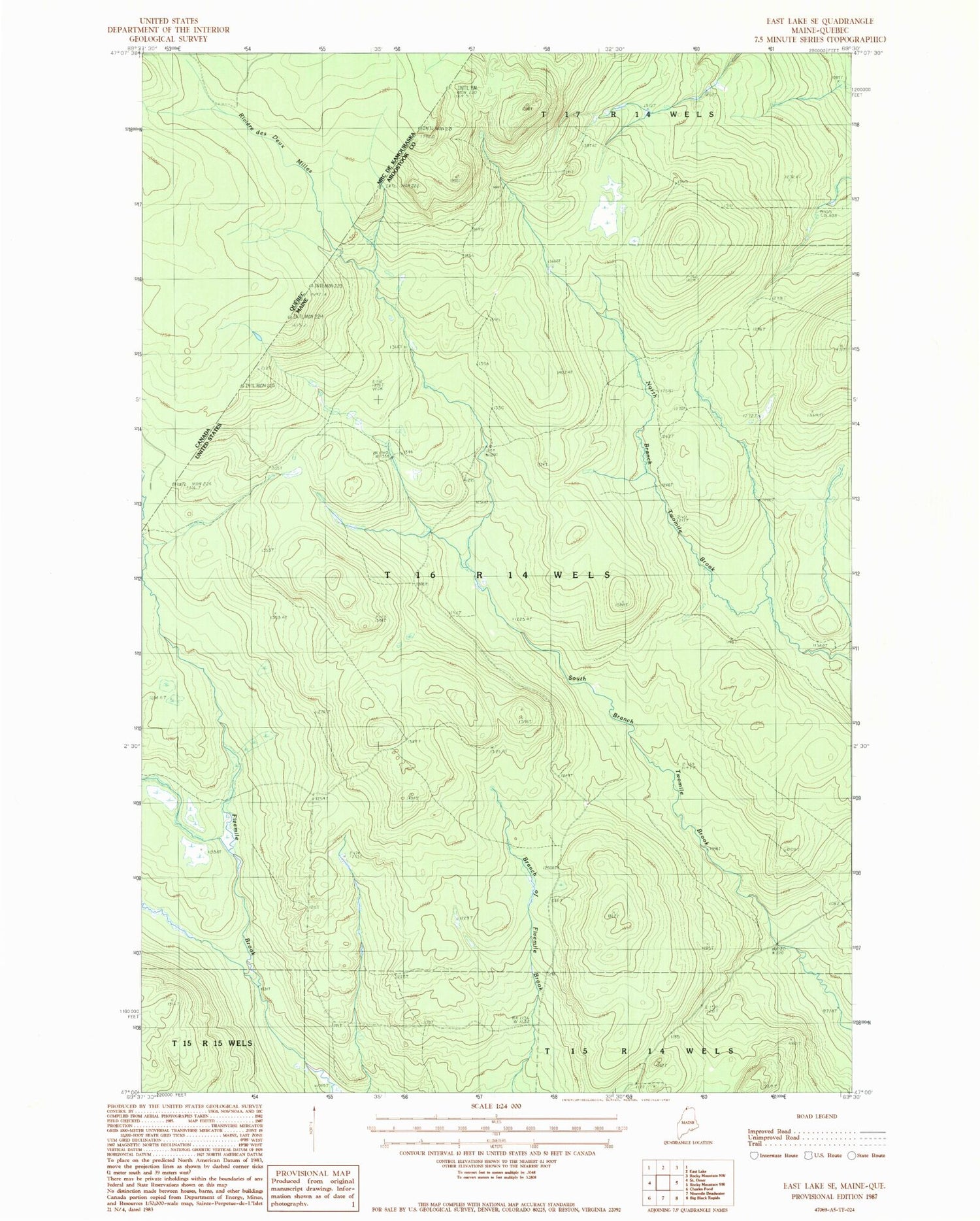 Classic USGS East Lake SE Maine 7.5'x7.5' Topo Map Image