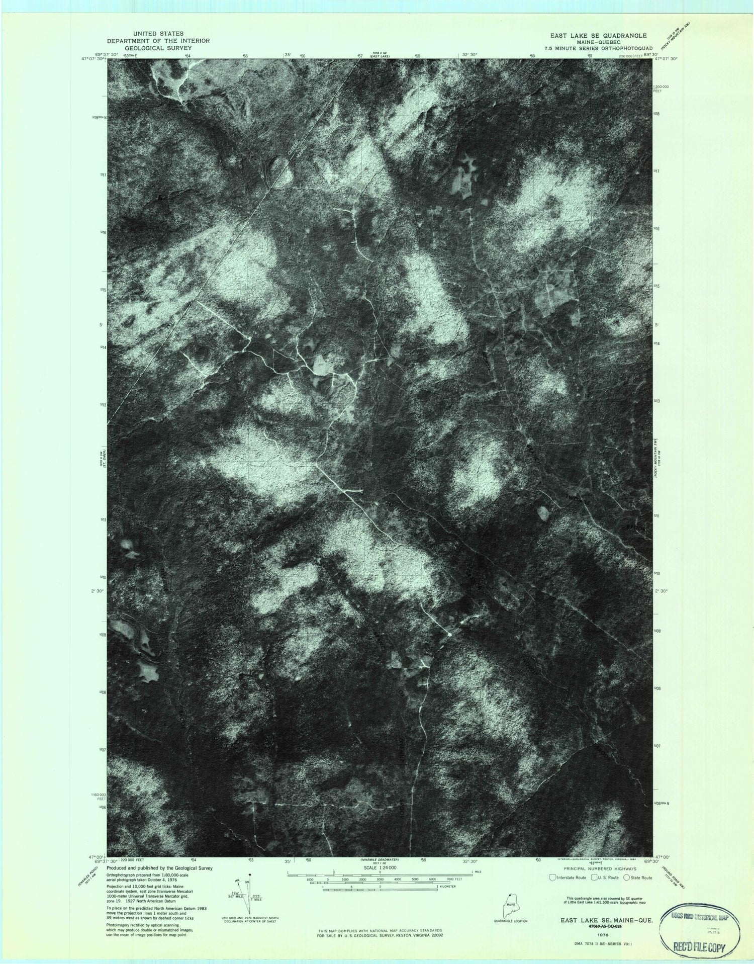 Classic USGS East Lake SE Maine 7.5'x7.5' Topo Map Image