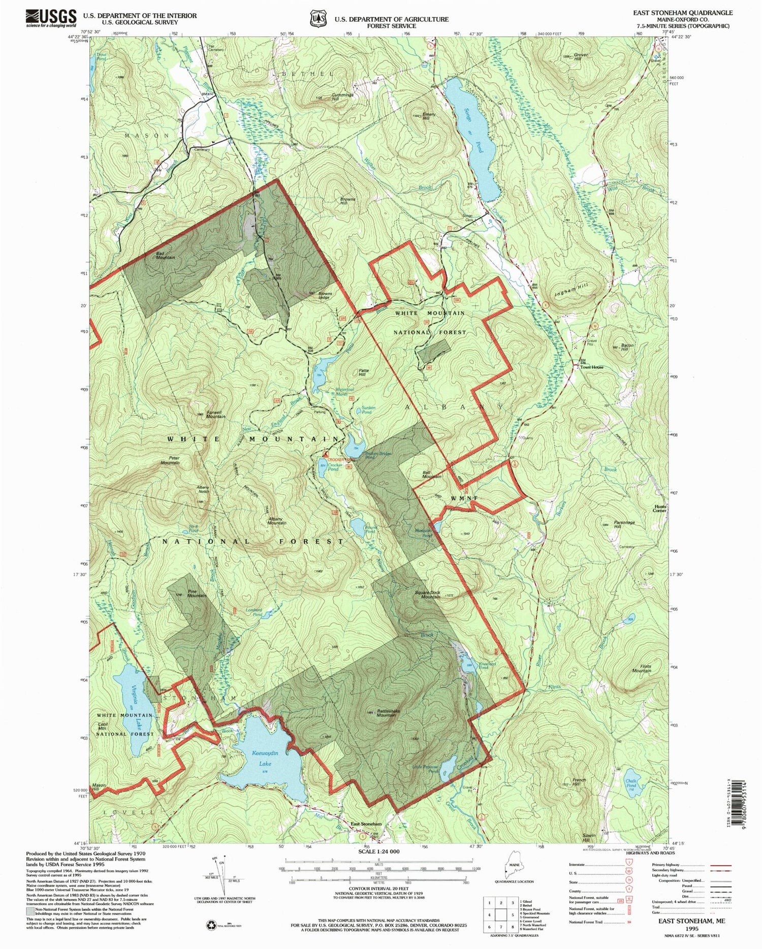 Classic USGS East Stoneham Maine 7.5'x7.5' Topo Map Image