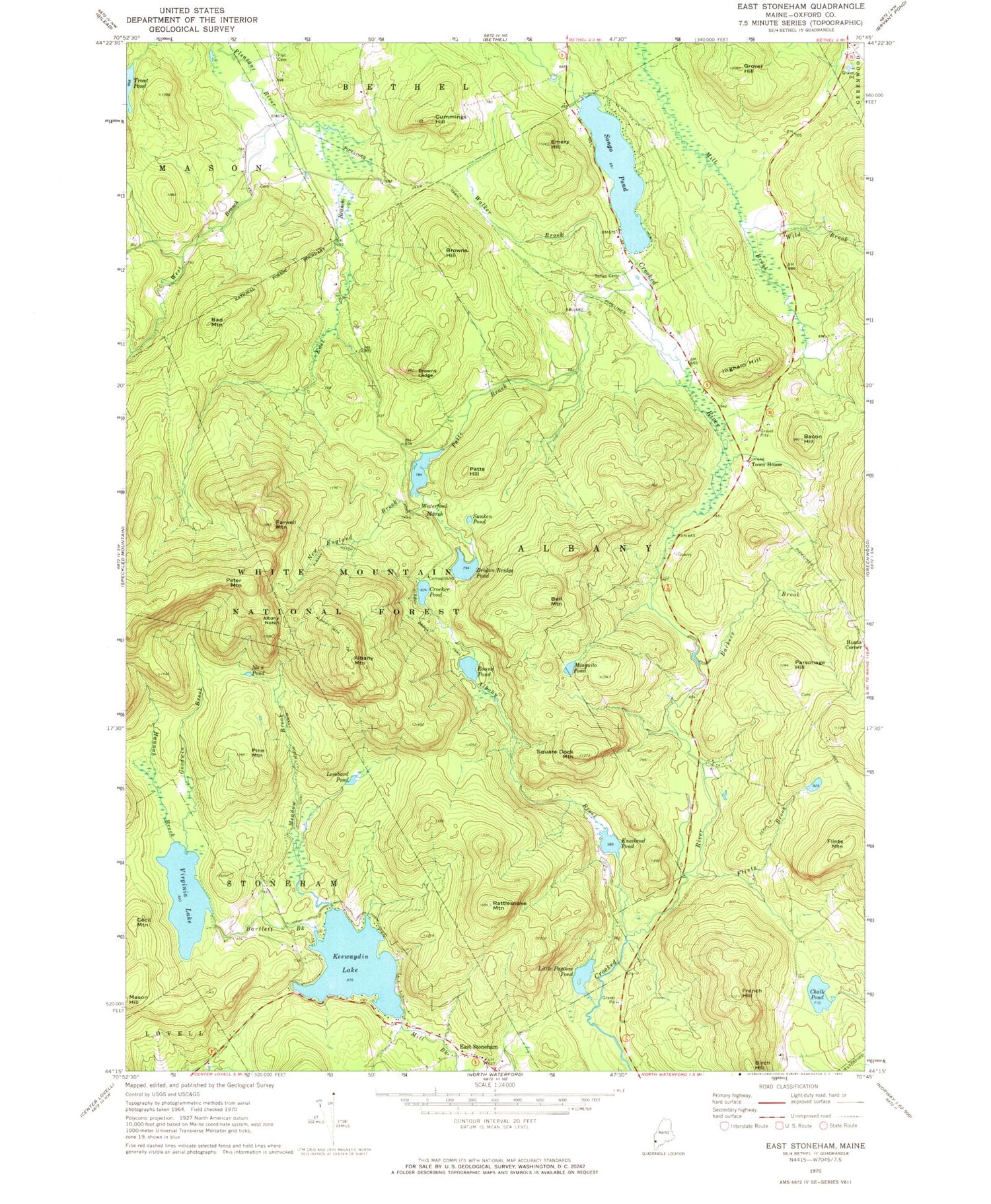 Classic USGS East Stoneham Maine 7.5'x7.5' Topo Map Image