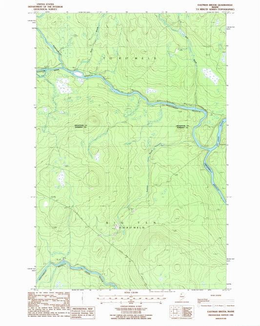 Classic USGS Eastman Brook Maine 7.5'x7.5' Topo Map Image