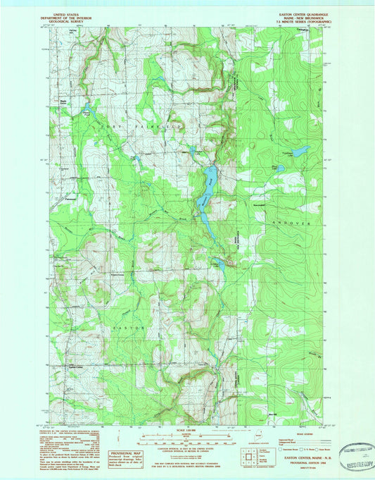 Classic USGS Easton Center Maine 7.5'x7.5' Topo Map Image