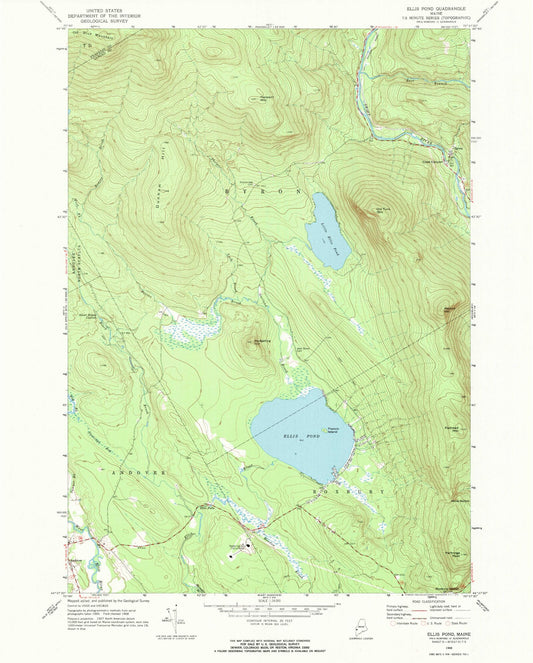 Classic USGS Ellis Pond Maine 7.5'x7.5' Topo Map Image