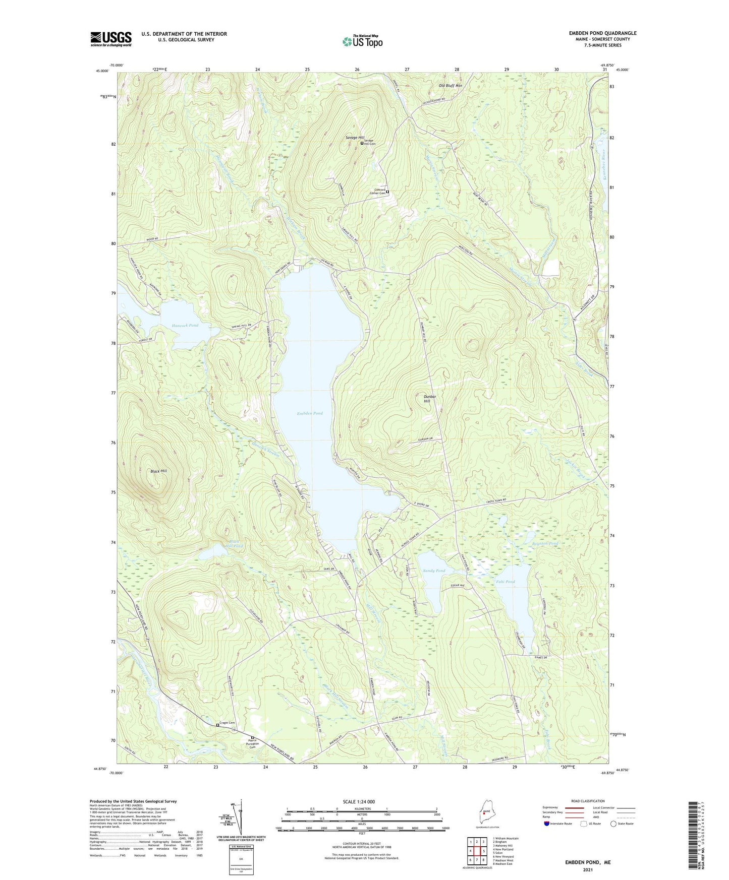 Embden Pond Maine US Topo Map Image