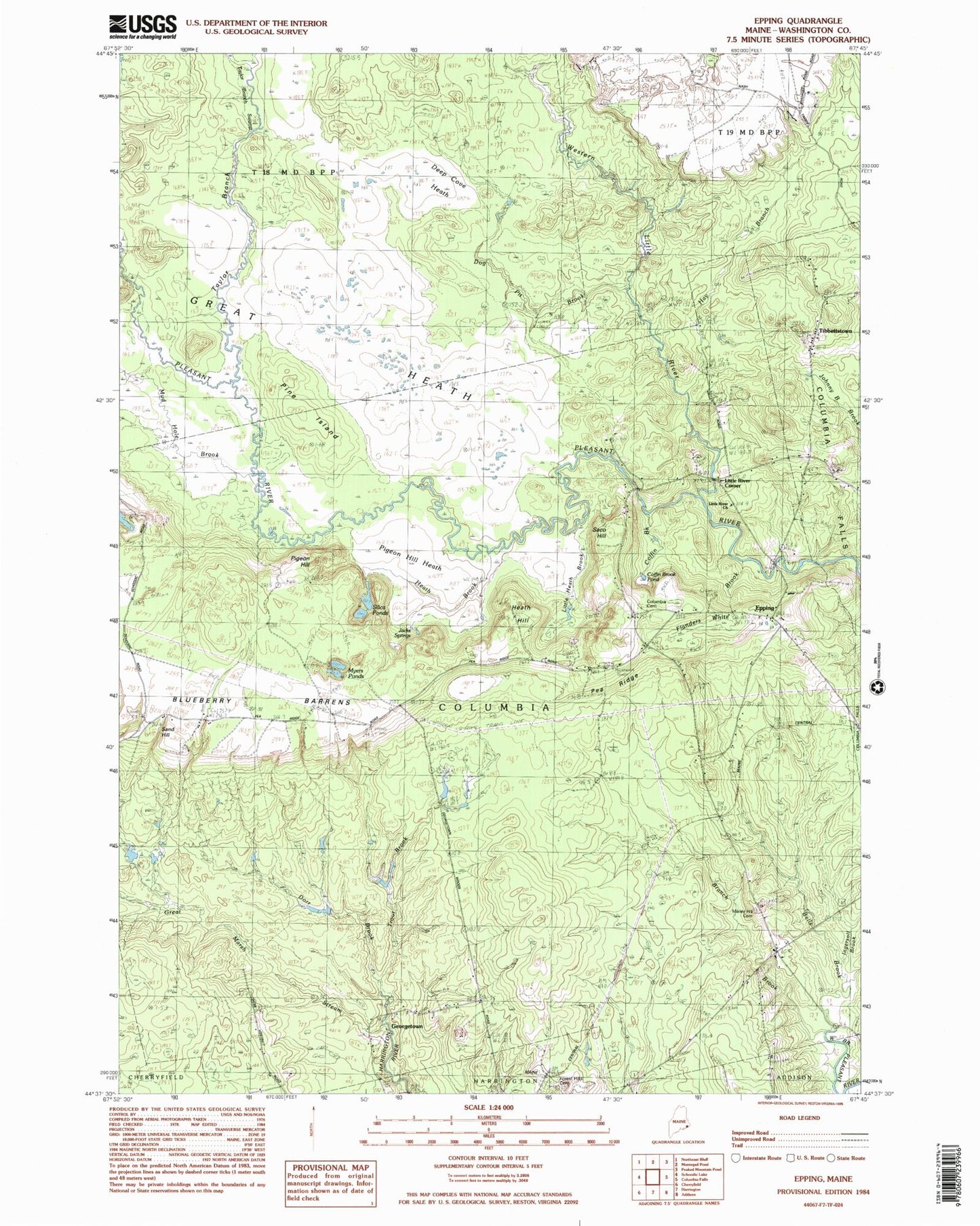 Classic USGS Epping Maine 7.5'x7.5' Topo Map Image