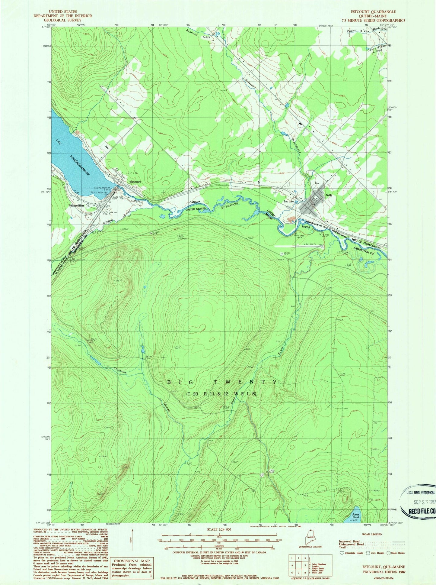 Classic USGS Estcourt Quebec 7.5'x7.5' Topo Map Image
