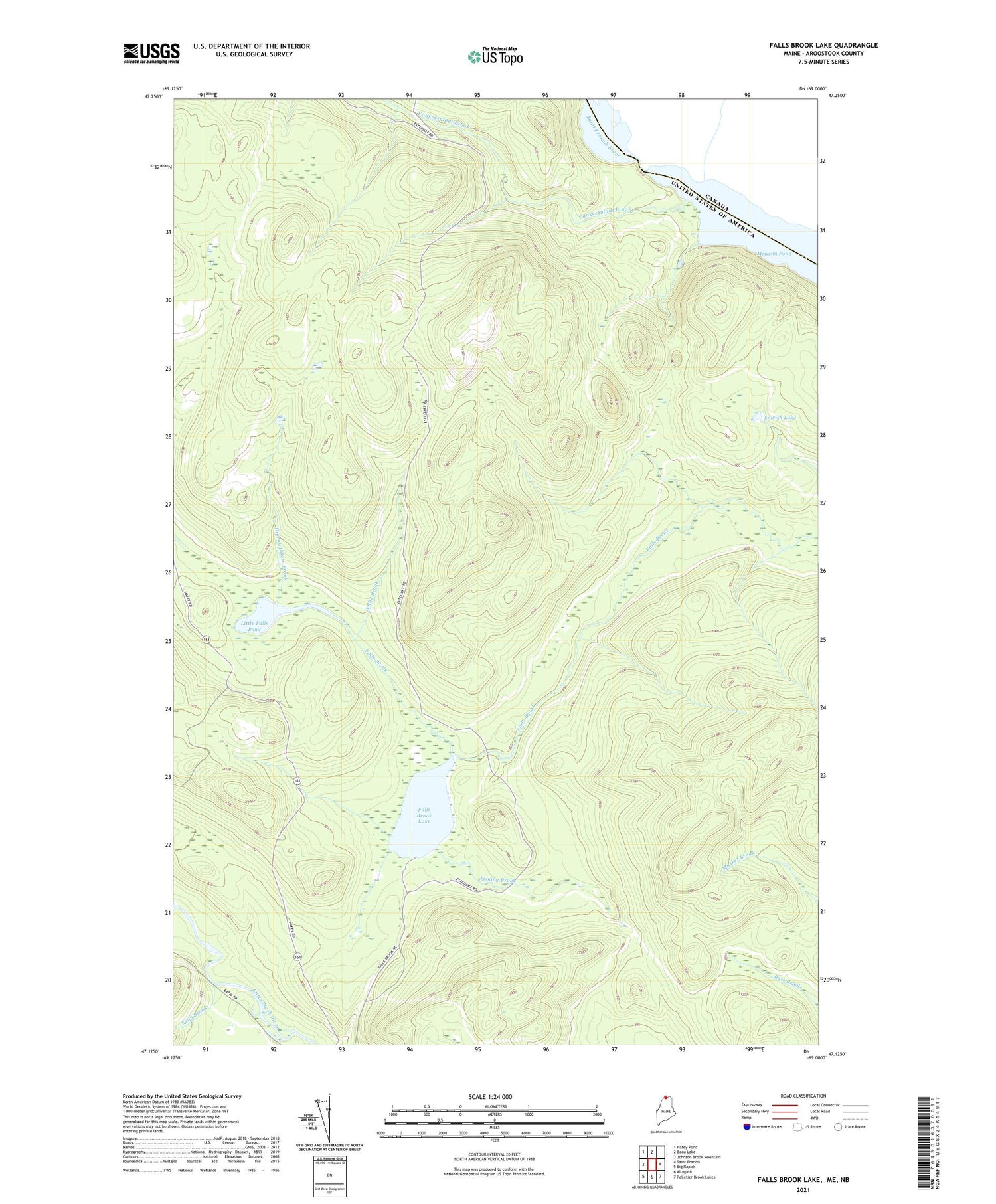 Falls Brook Lake Maine US Topo Map Image