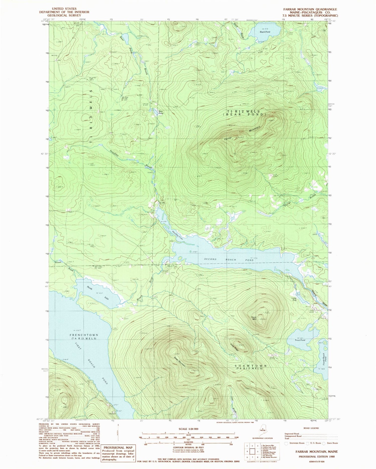 Classic USGS Farrar Mountain Maine 7.5'x7.5' Topo Map Image