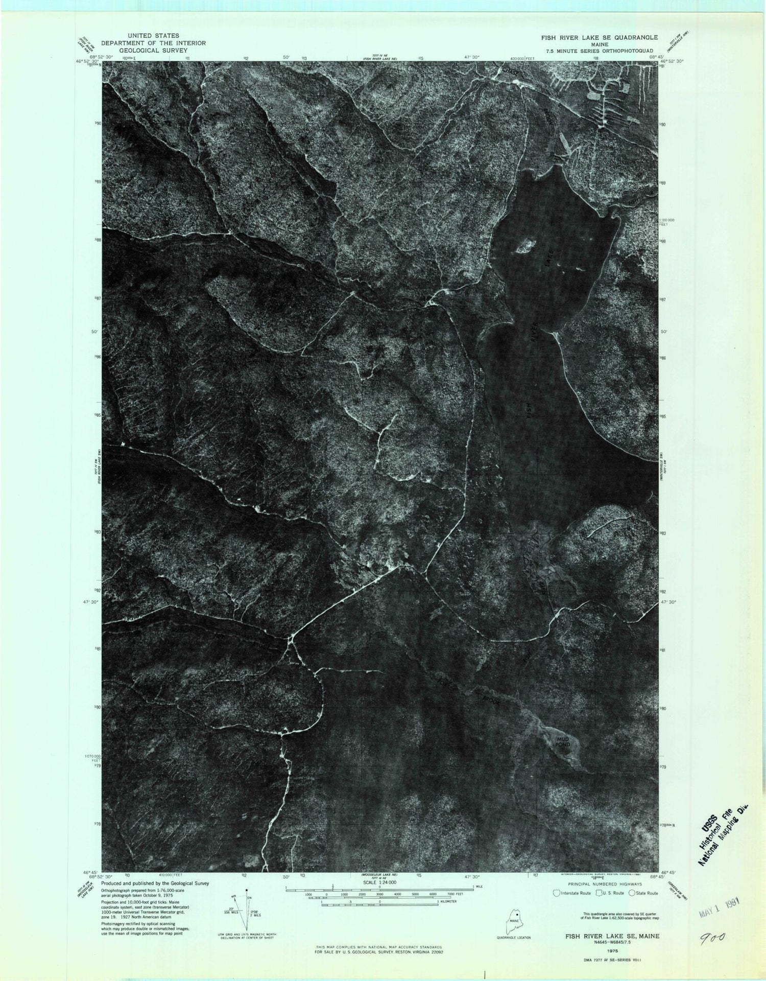Classic USGS Fish River Lake Maine 7.5'x7.5' Topo Map Image