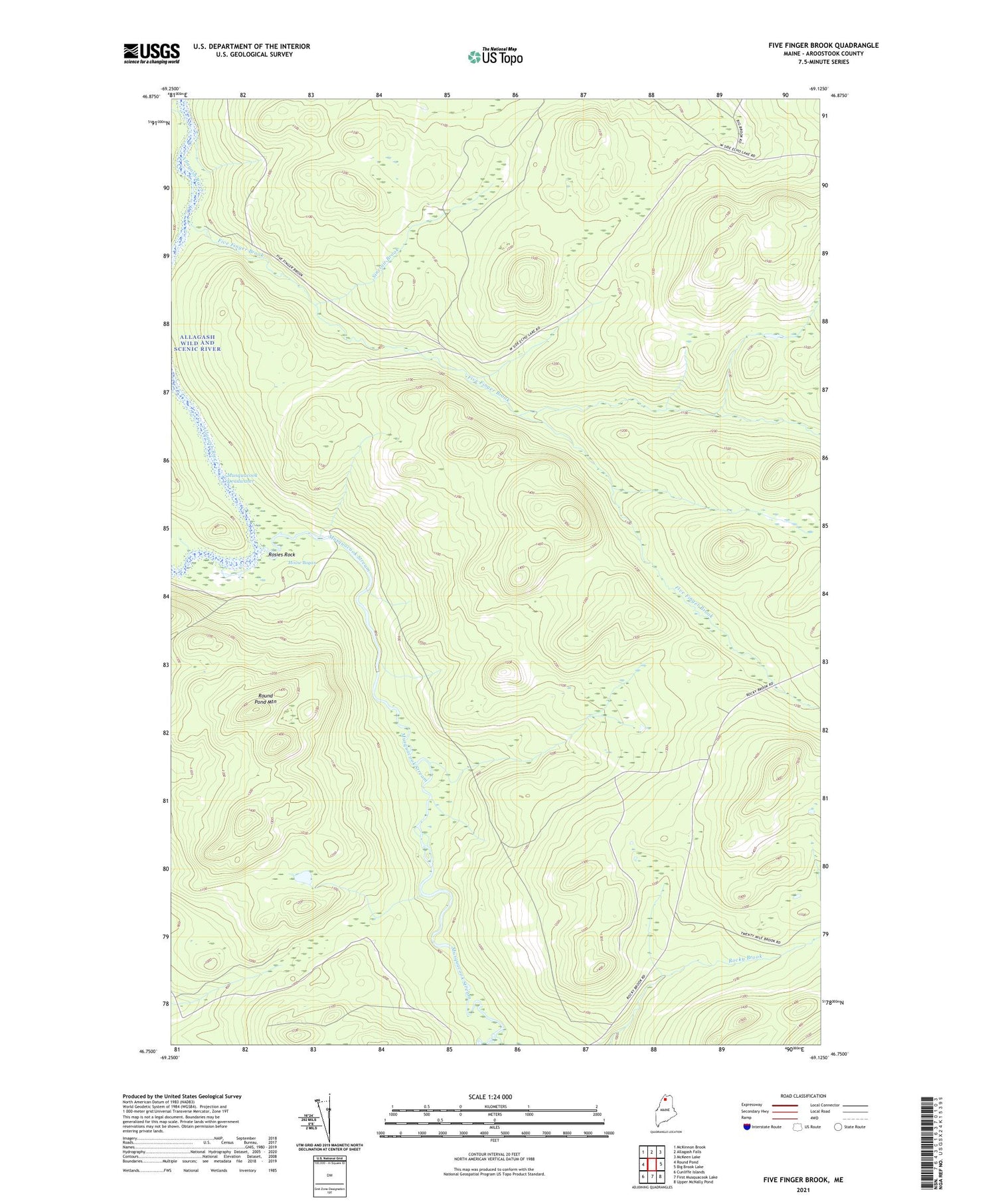 Five Finger Brook Maine US Topo Map Image