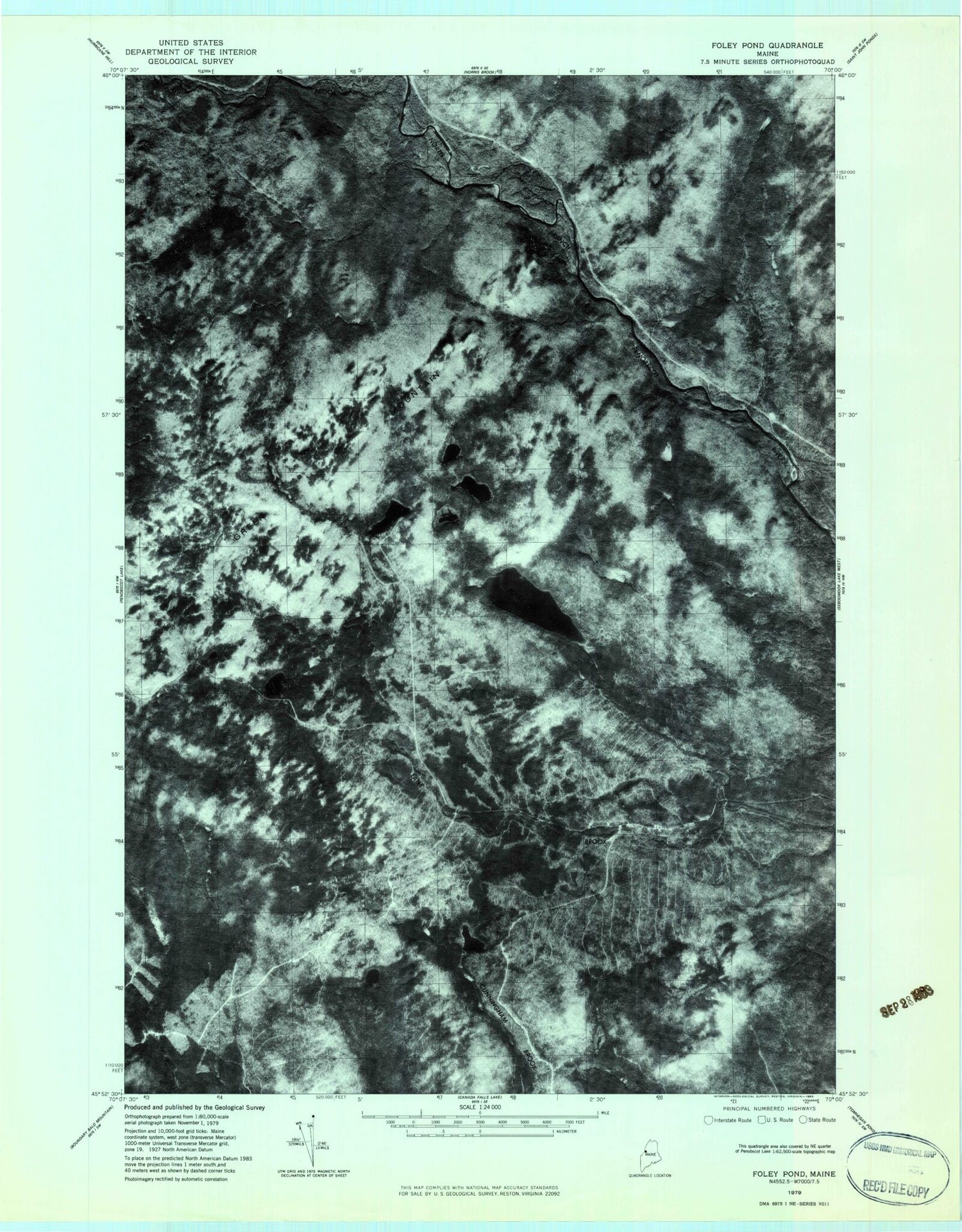 Classic USGS Foley Pond Maine 7.5'x7.5' Topo Map Image