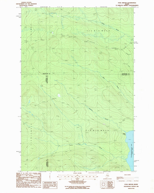 Classic USGS Fool Brook Maine 7.5'x7.5' Topo Map Image