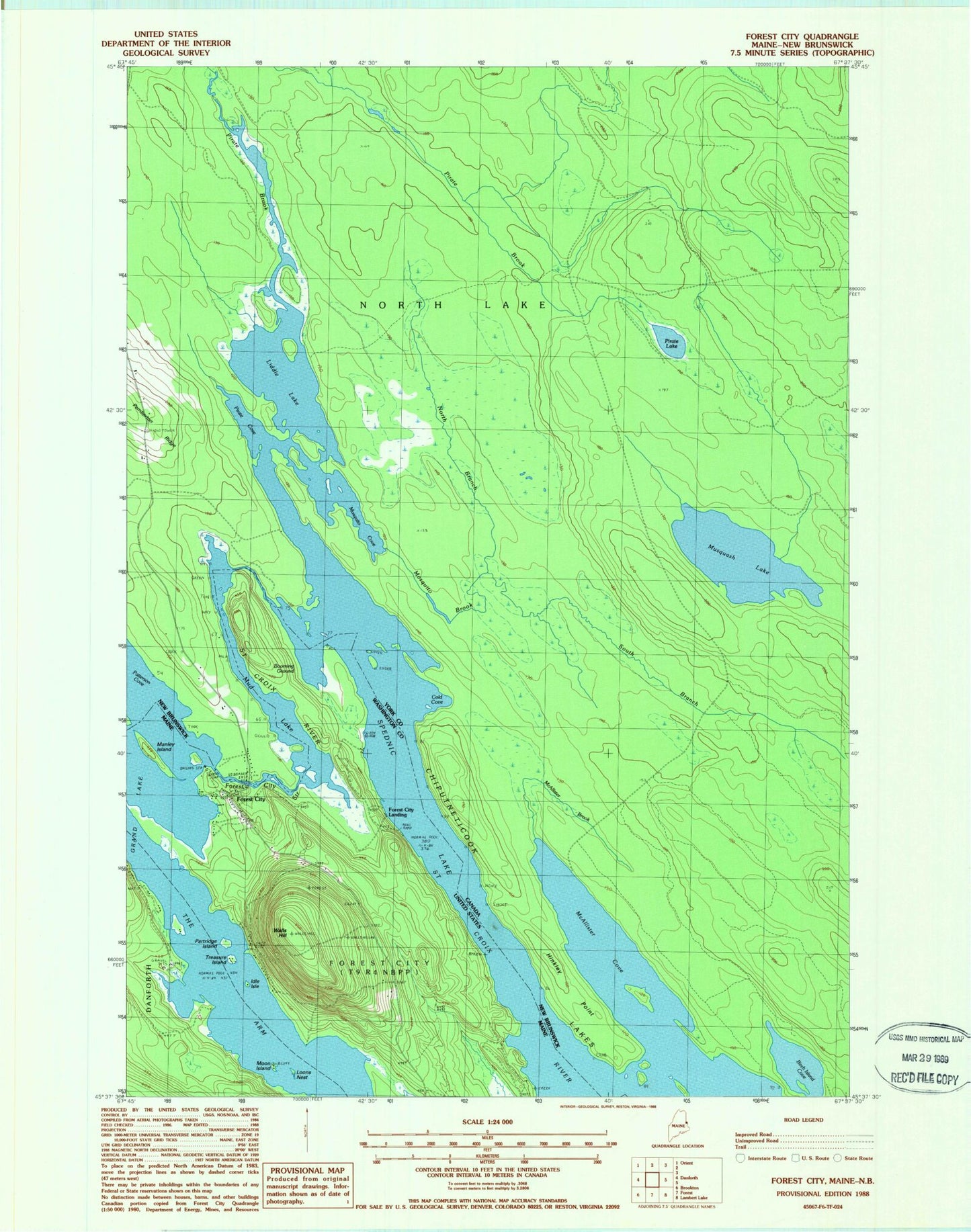Classic USGS Forest City Maine 7.5'x7.5' Topo Map Image