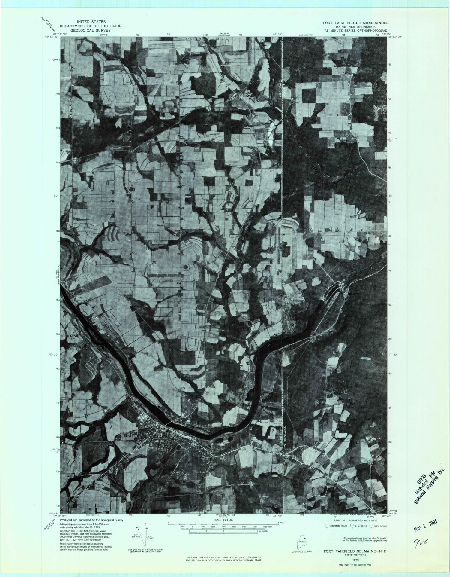Classic USGS Fort Fairfield Maine 7.5'x7.5' Topo Map Image