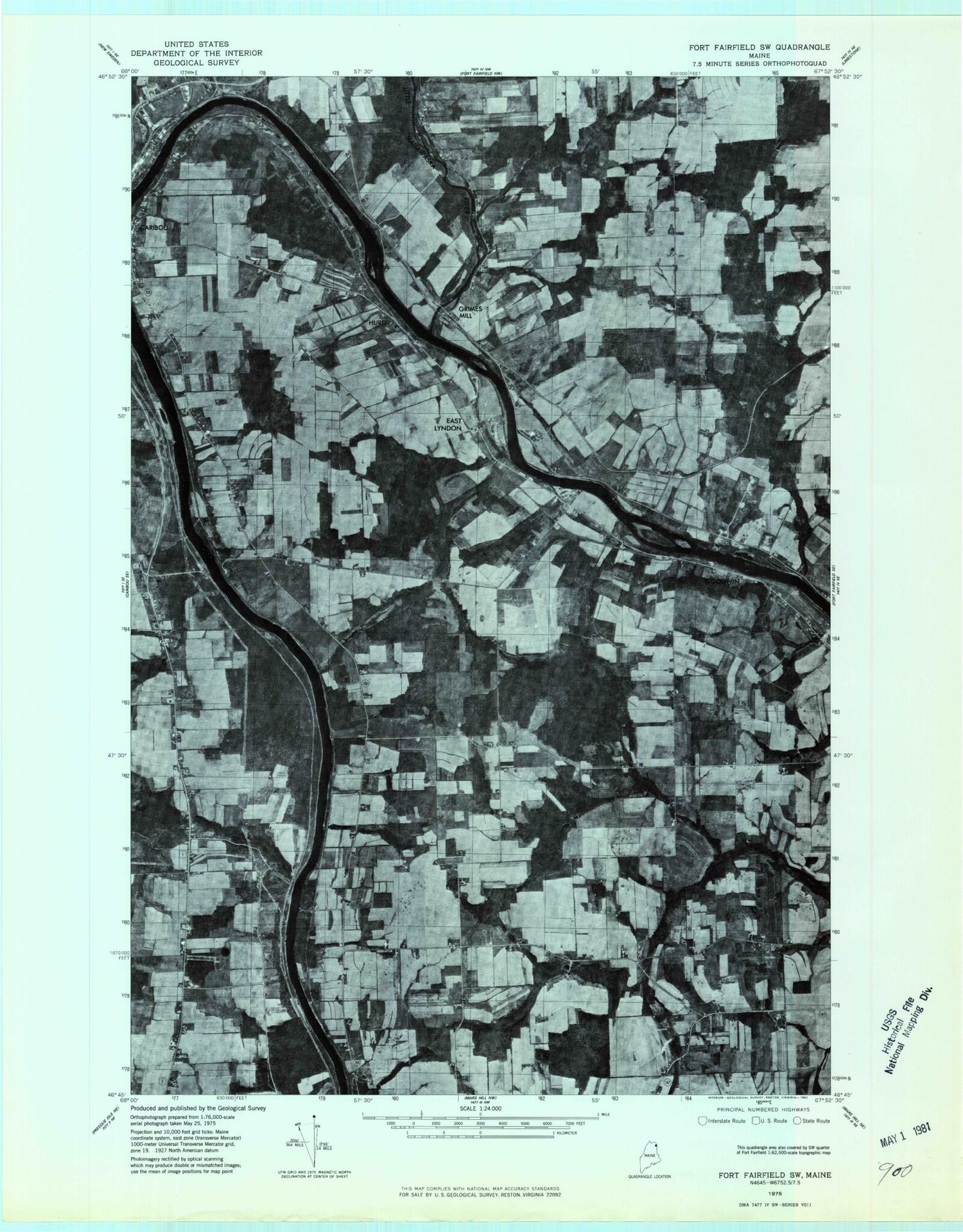 Classic USGS Goodwin Maine 7.5'x7.5' Topo Map Image