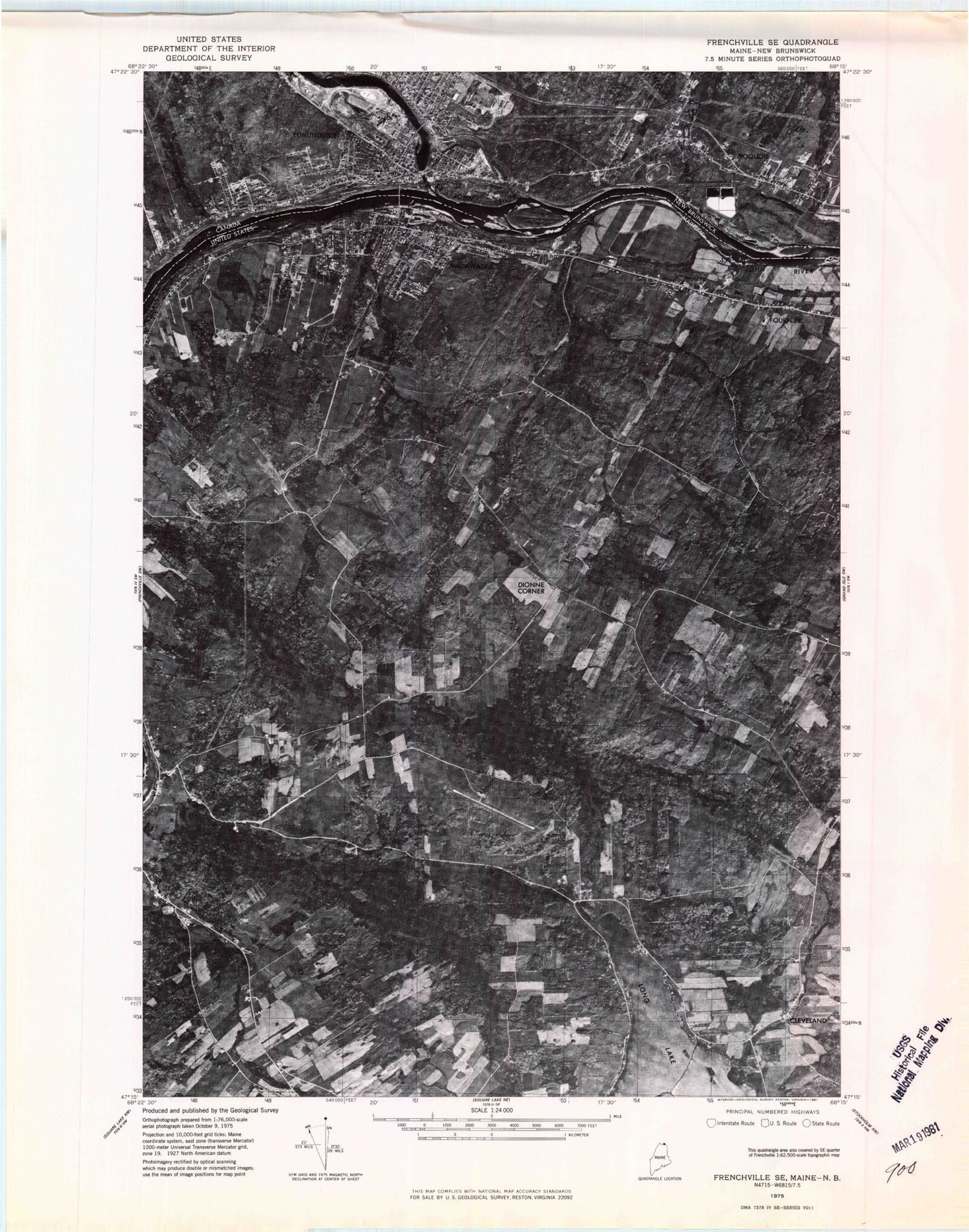 Classic USGS Madawaska Maine 7.5'x7.5' Topo Map Image