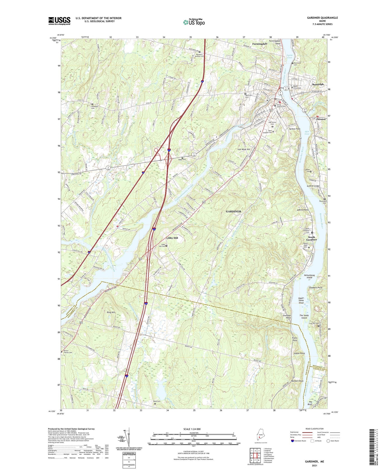 Gardiner Maine US Topo Map Image
