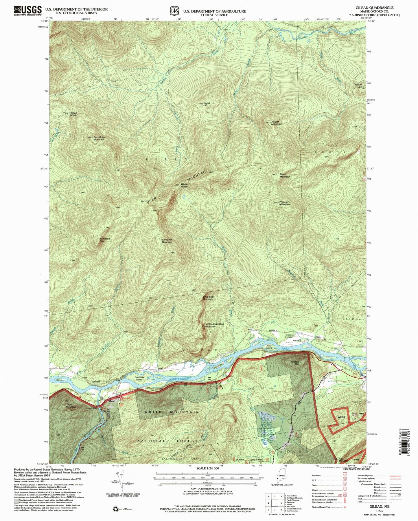 Classic USGS Gilead Maine 7.5'x7.5' Topo Map Image