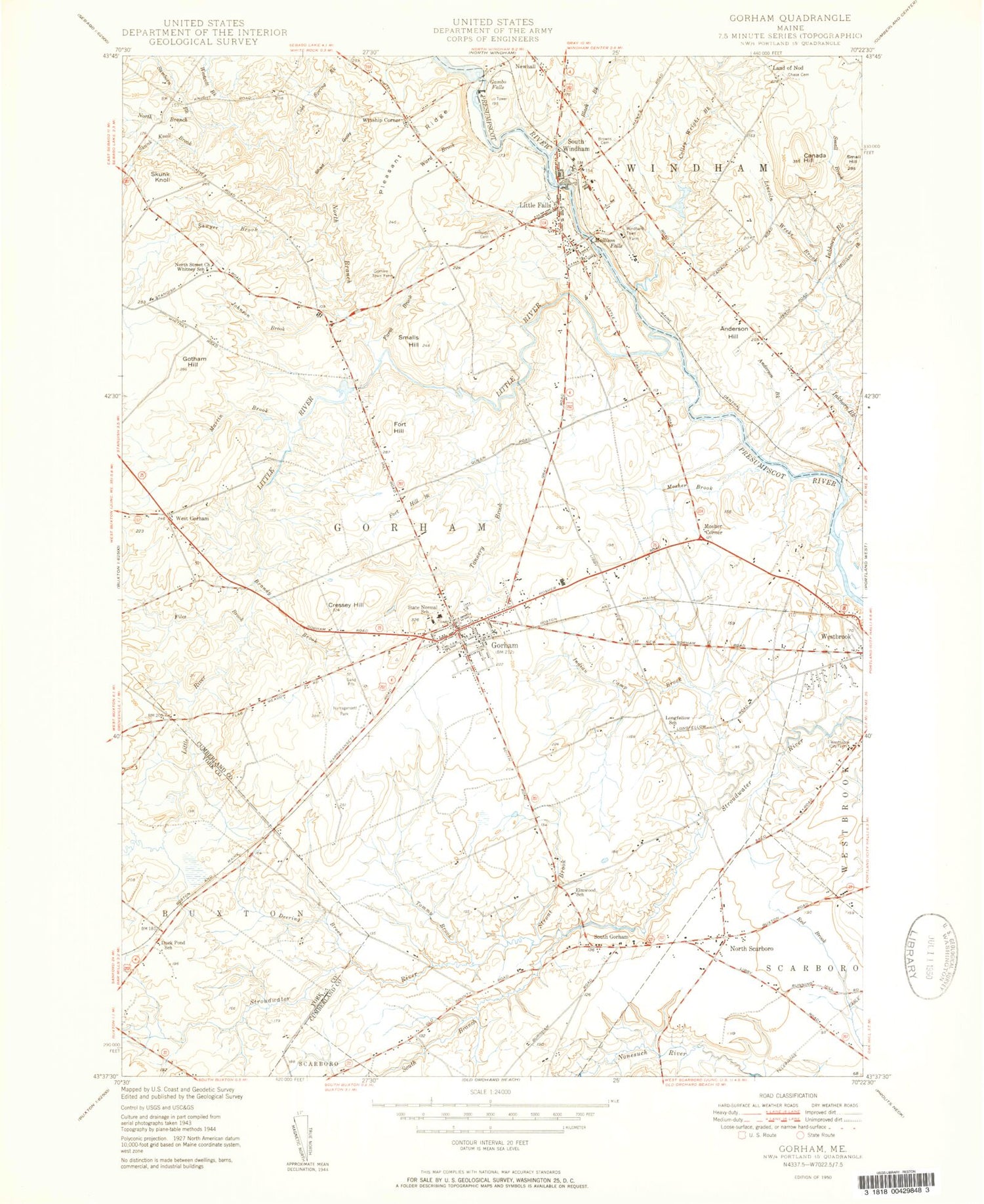 Classic USGS Gorham Maine 7.5'x7.5' Topo Map Image