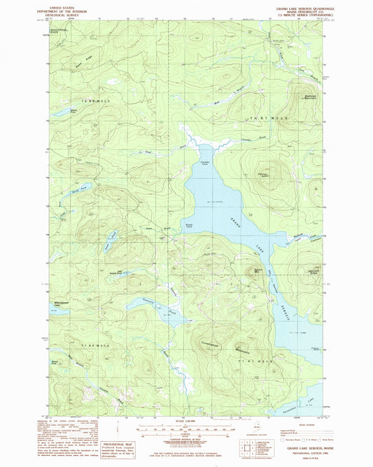 Classic USGS Grand Lake Seboeis Maine 7.5'x7.5' Topo Map Image