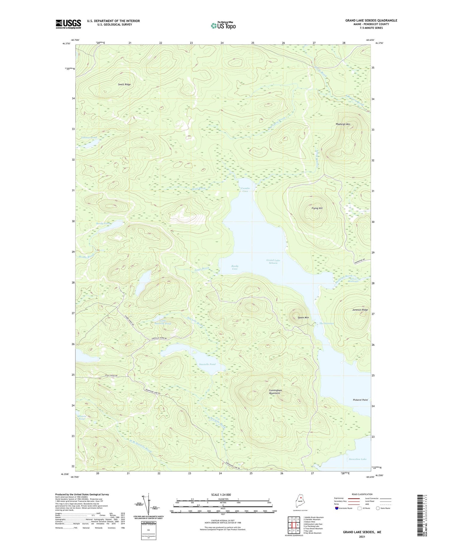 Grand Lake Seboeis Maine US Topo Map Image