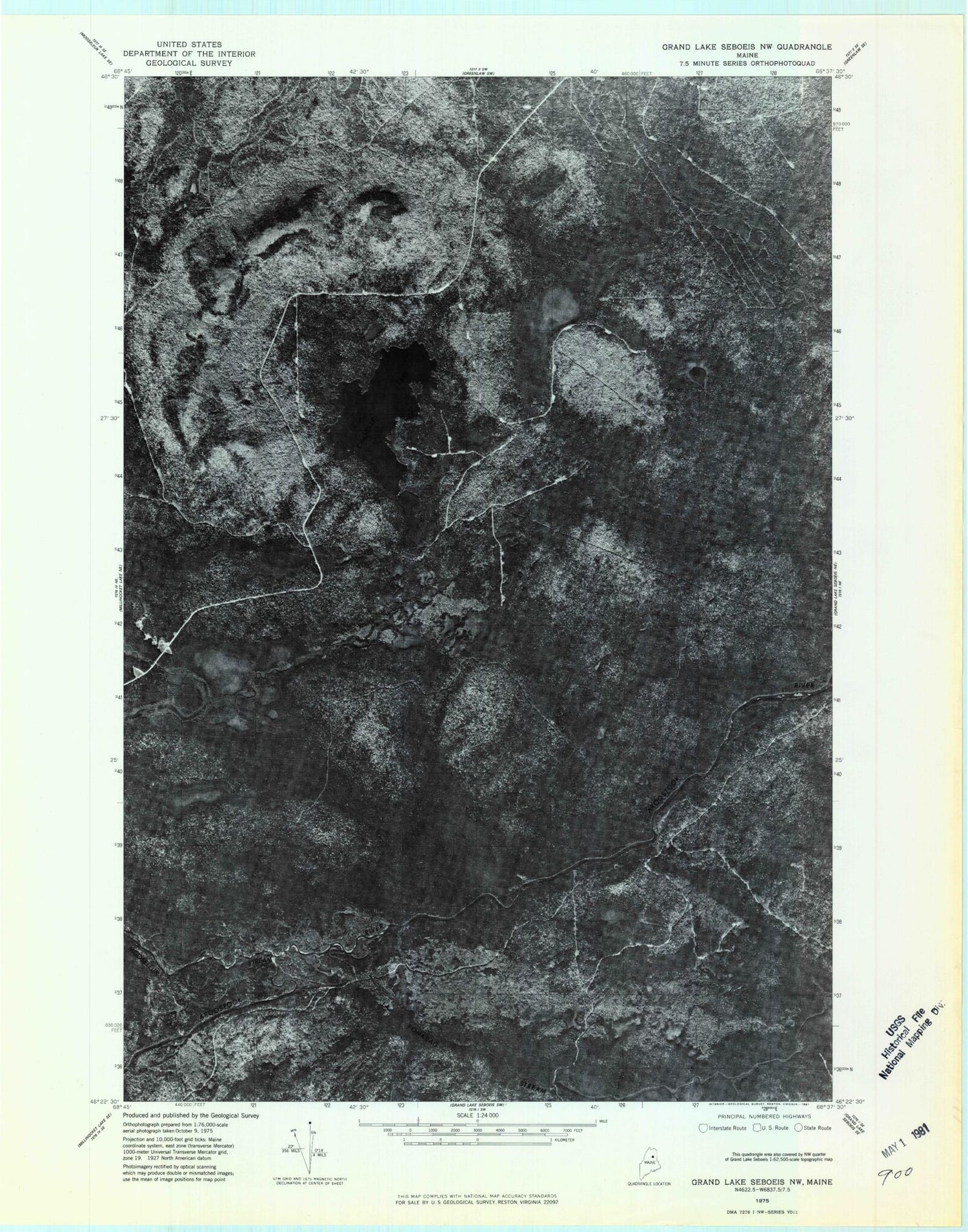 Classic USGS Chandler Mountain Maine 7.5'x7.5' Topo Map Image