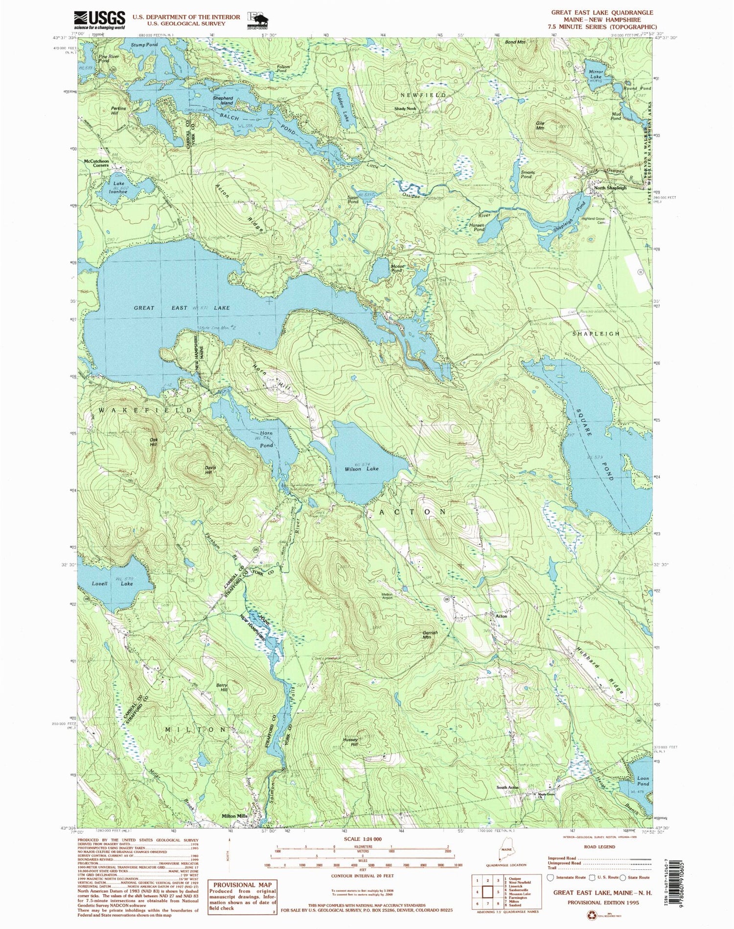 USGS Classic Great East Lake Maine 7.5'x7.5' Topo Map Image
