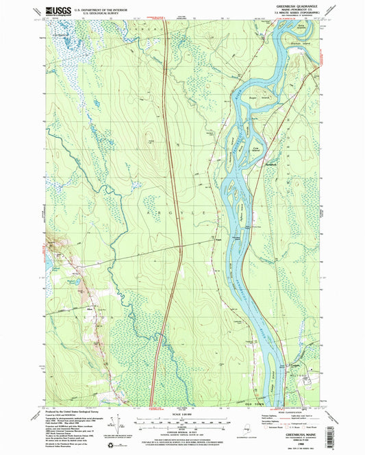 Classic USGS Greenbush Maine 7.5'x7.5' Topo Map Image