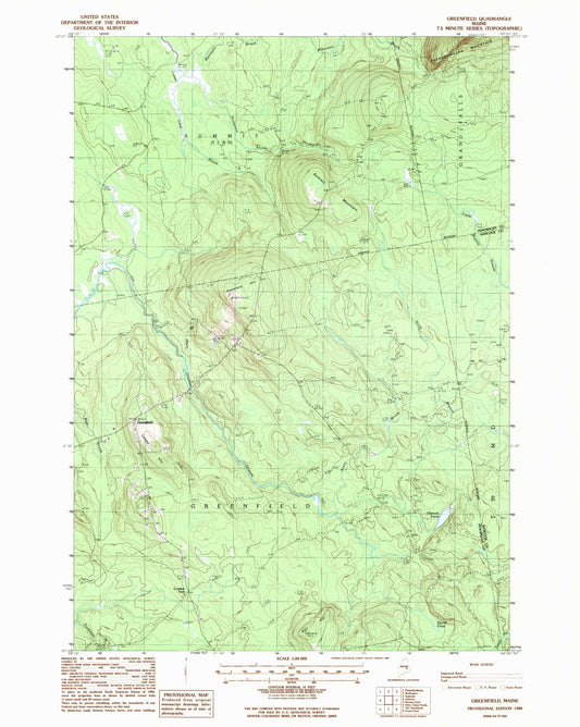Classic USGS Greenfield Maine 7.5'x7.5' Topo Map Image