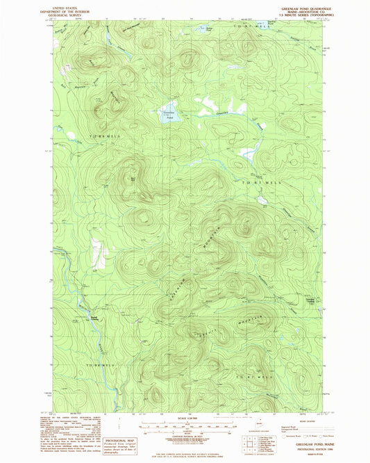 Classic USGS Greenlaw Pond Maine 7.5'x7.5' Topo Map Image