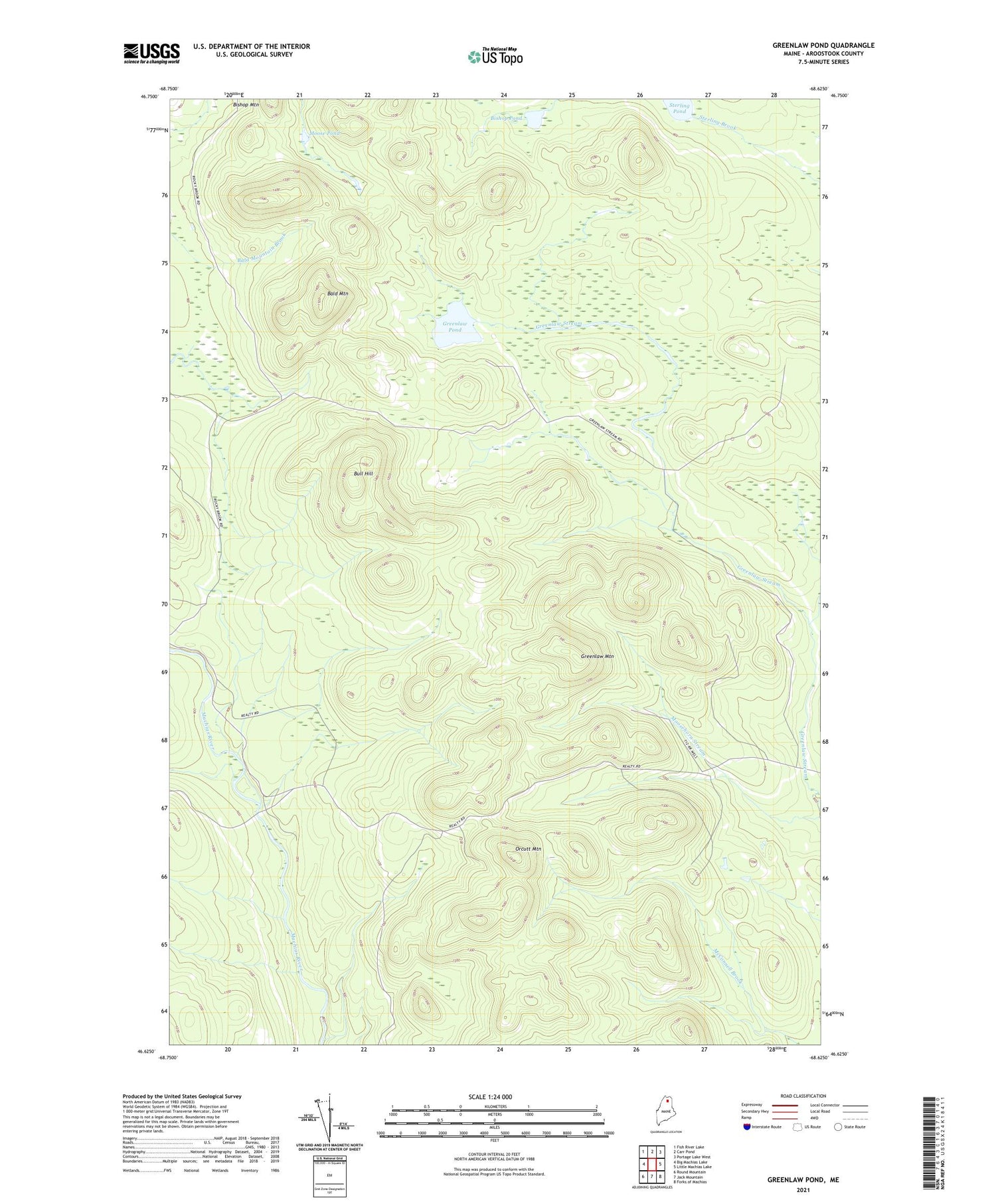 Greenlaw Pond Maine US Topo Map Image