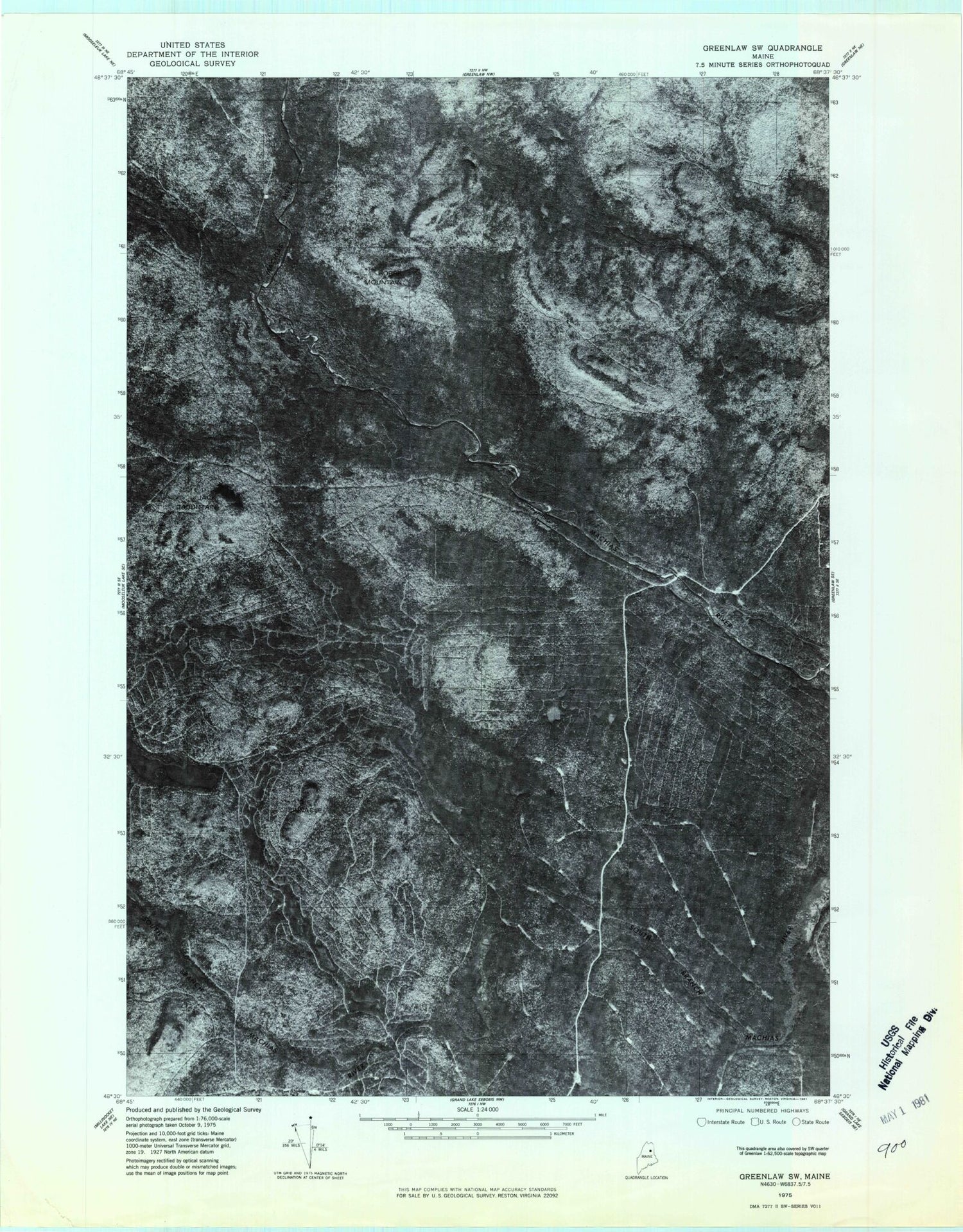 Classic USGS Jack Mountain Maine 7.5'x7.5' Topo Map Image