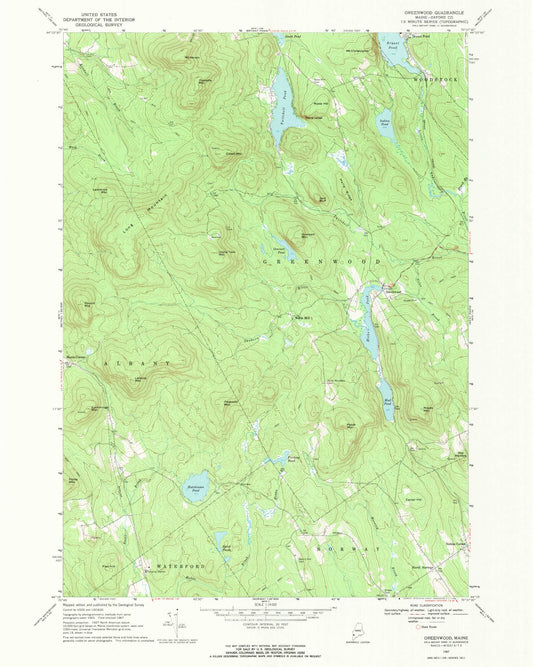 Classic USGS Greenwood Maine 7.5'x7.5' Topo Map Image