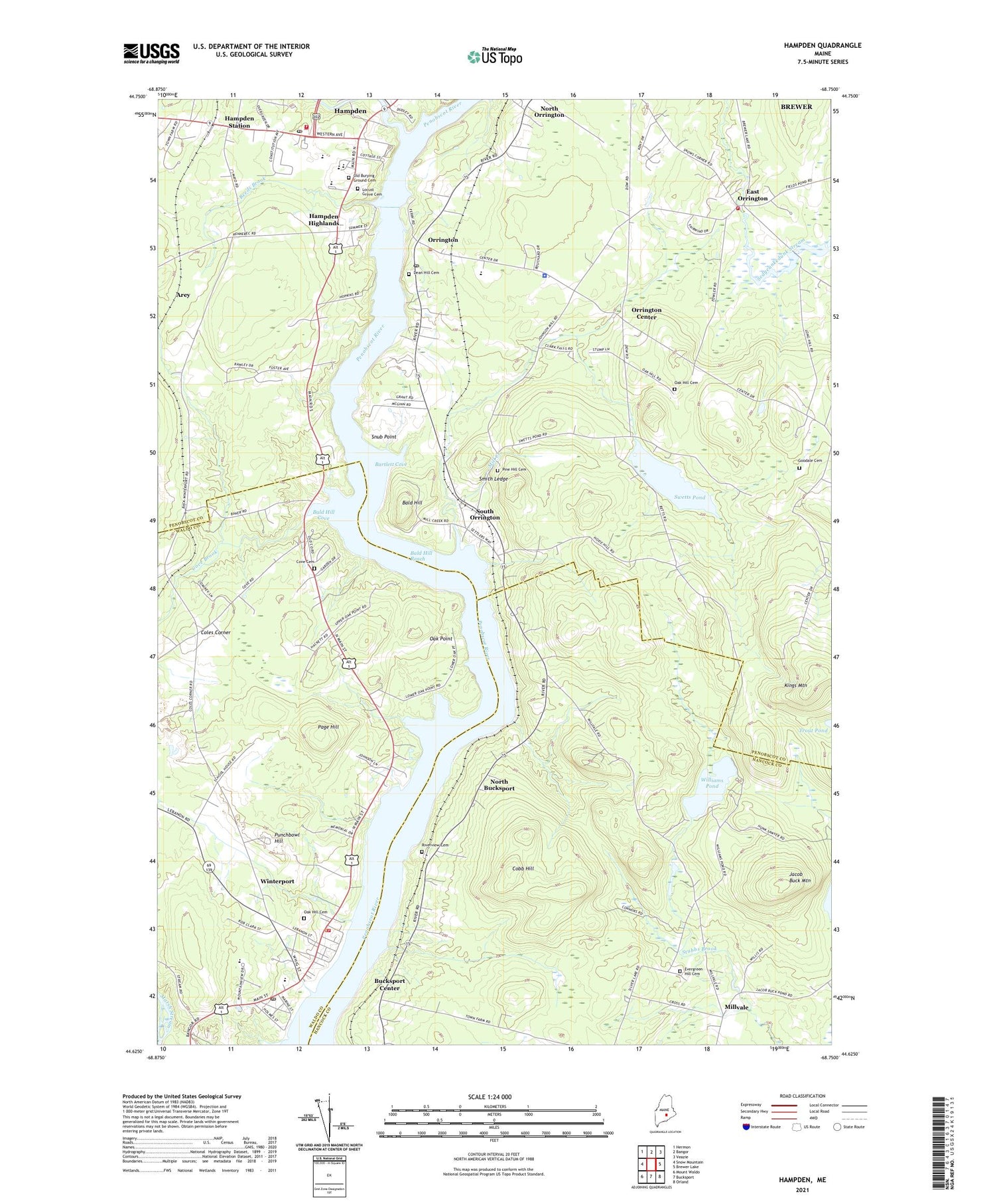 Hampden Maine US Topo Map Image