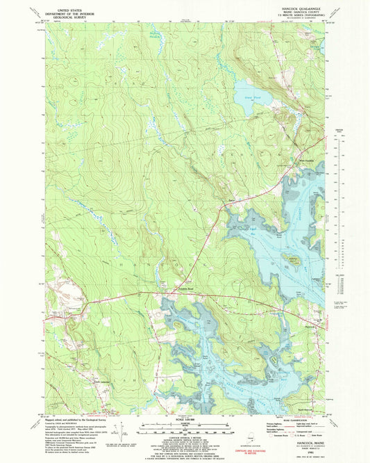 Classic USGS Hancock Maine 7.5'x7.5' Topo Map Image