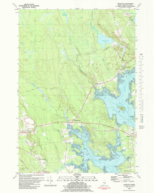 Classic USGS Hancock Maine 7.5'x7.5' Topo Map Image