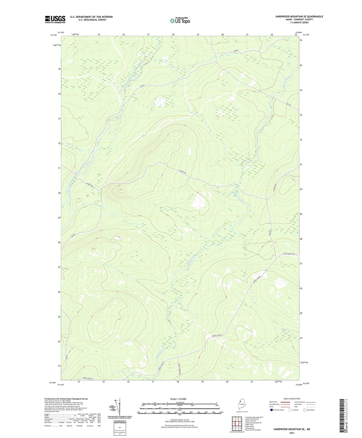 Hardwood Mountain SE Maine US Topo Map Image