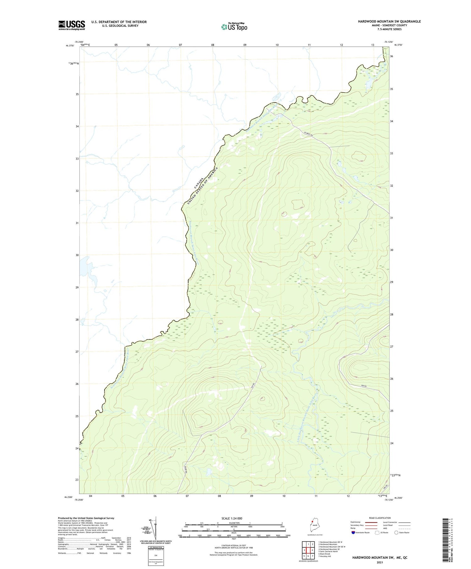 Hardwood Mountain SW Maine US Topo Map Image