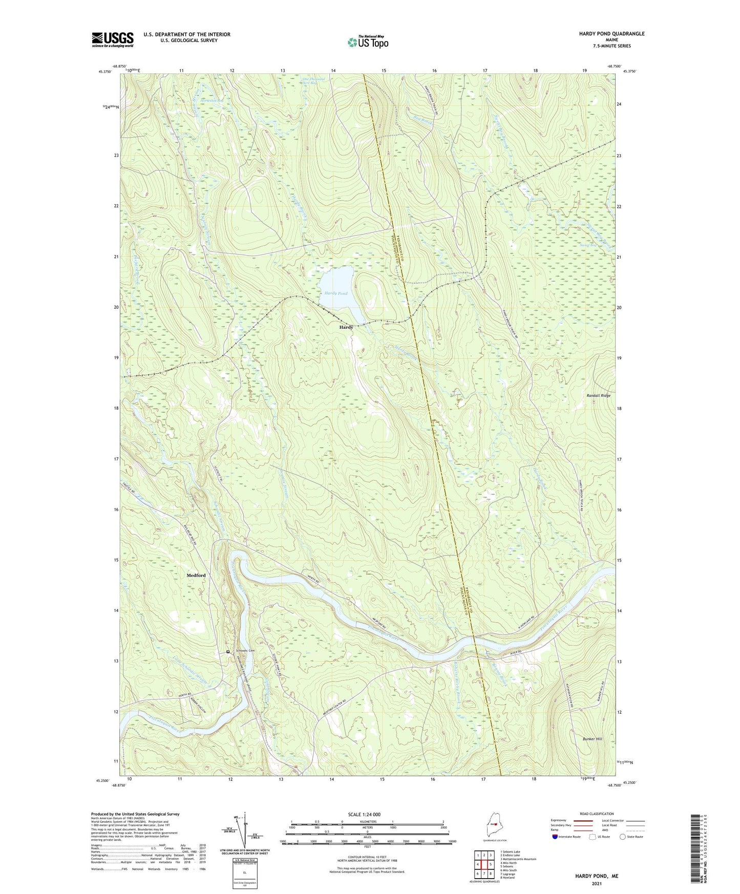Hardy Pond Maine US Topo Map Image