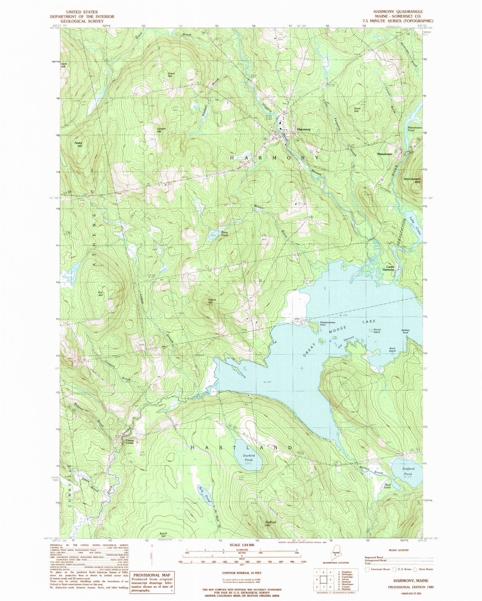Classic USGS Harmony Maine 7.5'x7.5' Topo Map MyTopo Map Store