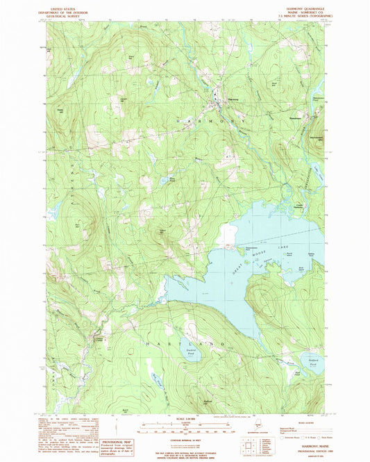 Classic USGS Harmony Maine 7.5'x7.5' Topo Map Image