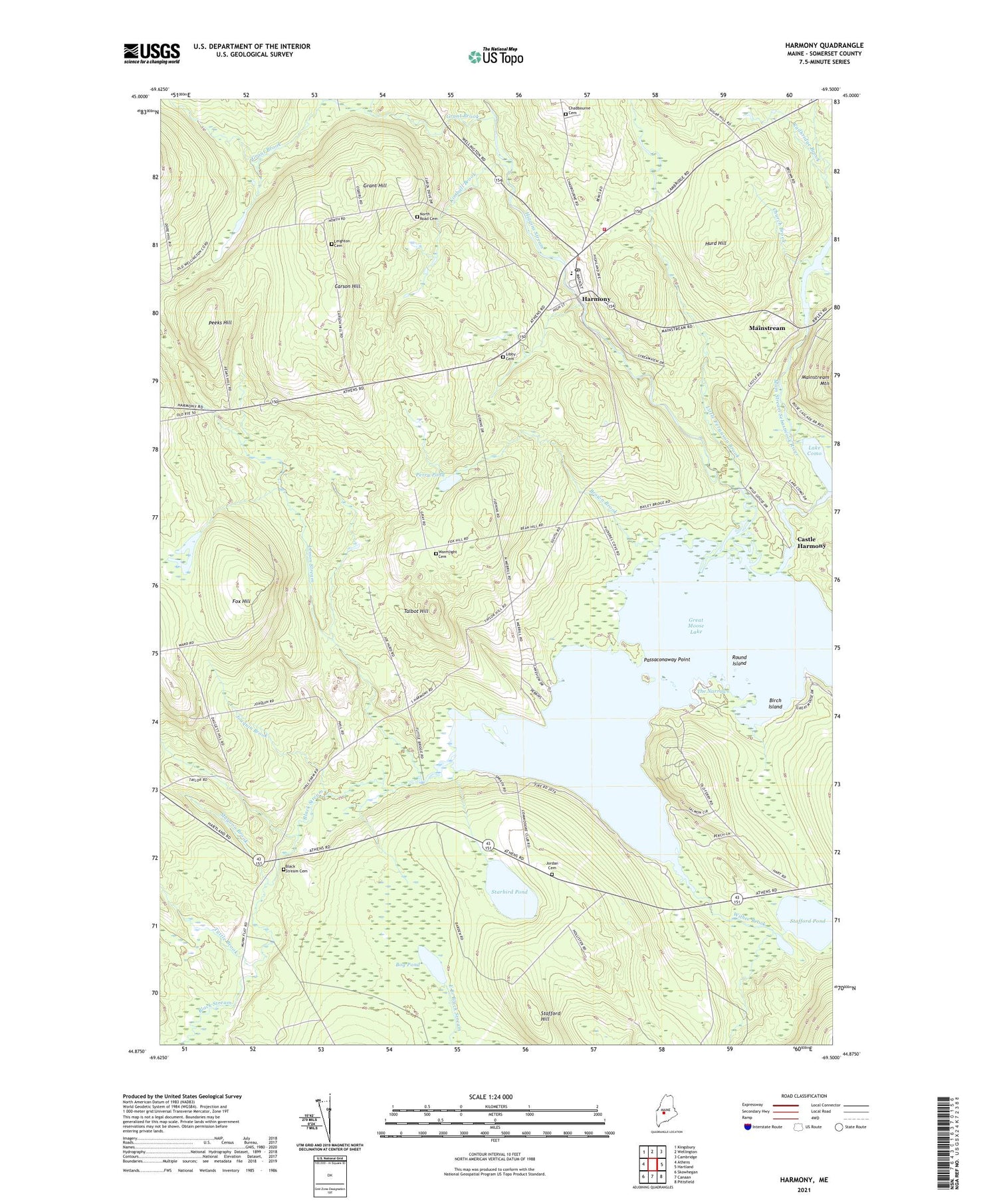 Harmony Maine US Topo Map Image