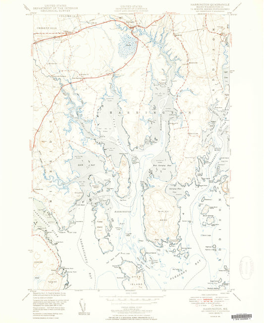 Classic USGS Harrington Maine 7.5'x7.5' Topo Map Image